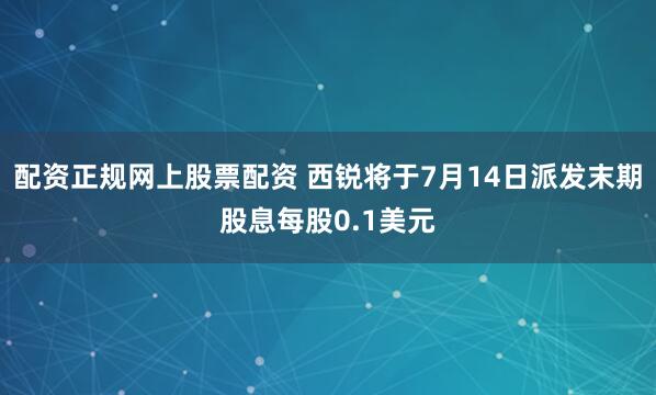配资正规网上股票配资 西锐将于7月14日派发末期股息每股0.1美元